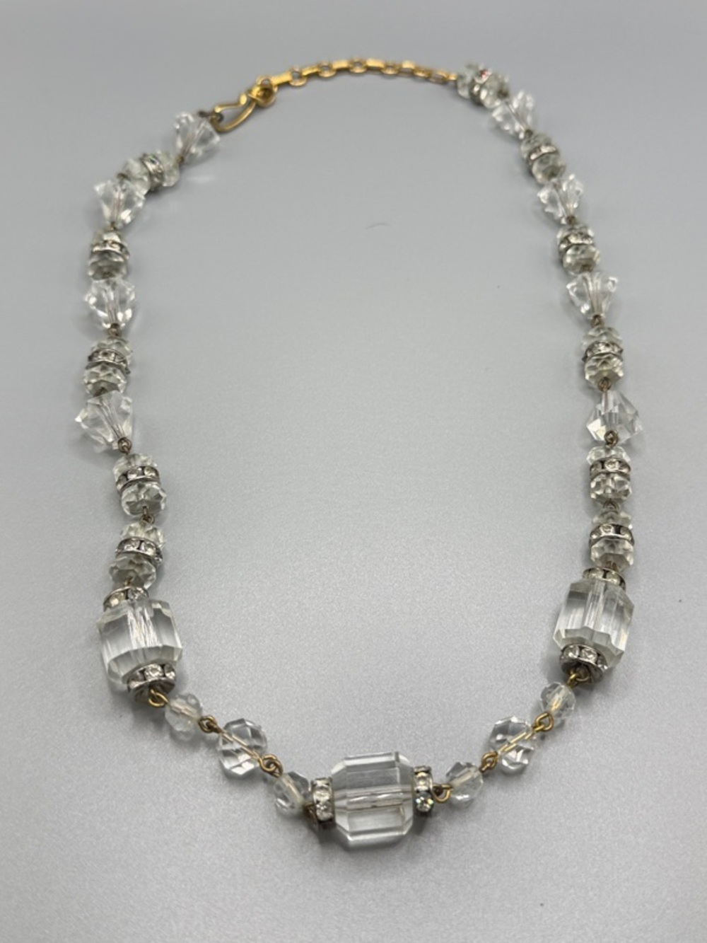 Vintage Crystal Bead Necklace - Clear and Gold Accents